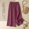 Calça Cropped de Algodão e Linho para Mulheres Verão 2025 Fina Solta Cintura Alta Emagrecedora Tamanho Grande Perna Larga Perna Reta Calça Casual para Mulheres