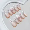 Gato Brilhante Olho Rosa Diamante Laço Gradiente Glitter Fino Simples e Fashionável Estilo Europeu e Americano Pontas de Unha Removíveis 30 Peças