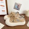 Sapatos Casuais de Lona Finos com Bico Fechado para Mulheres, Tênis Respiráveis com Solado Grosso que Aumentam a Altura, Slip-On Versáteis de Plataforma para Pés Largos