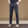 Calças Casuais de Lã Cinza de Alta Qualidade de Hong Kong para Homens, Outono e Inverno Slim Fit de Perna Reta Elásticas Versáteis Longas