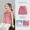 Camisa Jerry para Bebês Meninas Renda Boneca Gola Estilo Fino Xadrez Infantil Roupas de Verão Algodão Puro Roupas de Bebê Meninas