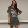 Bai Fen Zhi Yi Verão Transfronteiriço Nova Camiseta Preta de Manga Curta com Gola Redonda Estampada de Caimento Solto para Mulheres, Roupas Femininas Tendência Estilo Ins