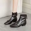 Hebilla de Cinturón Primavera y Otoño Botines de Tacón Grueso Estilo Retro Adelgazantes Punta Cuadrada Temperamento Nuevo Estilo Botas Chelsea Británicas de Cuero Sintético Francés