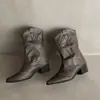 Botas Vaqueras Occidentales con Tacón Grueso para Mujer, Nuevas Botas de Montar con Corte en V Otoño 2026, Botas de Caña Ancha Retro Tachonadas con Punta Fina