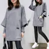 Ropa de Otoño para Mujer Tallas Grandes, Chaqueta Holgada de Retazos de Manga Larga, Top Largo de Color Sólido, Sudadera con Cuello Redondo y Diseño de Retazos