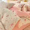 Juego de ropa de cama de cuatro piezas engrosado, cálido, de vellón de leche, vellón de doble cara, diseño de dibujos animados, ropa de cama de invierno para niños, funda de edredón y juego de sábanas