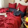 Nuevo Conjunto de Cuatro Piezas para Dormir de Algodón Lavado para Bebés y Madres Conjunto de Tres Piezas para Dormitorio de Estudiantes Color Sólido Sábana Funda de Edredón en