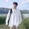 Nova Camisa de Cor Sólida para Primavera e Outono para Homens, Camisa de Manga Longa Solta, Tendência Estilo Coreano para Primavera, Jaqueta Versátil Casual Estilosa