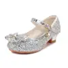 Zapatos de tacón alto para niños, Zapatos de moda estilo coreano para niños, Zapatos de pasarela para actuación, Zapatos de princesa para niñas con lentejuelas y lazo