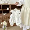 Ropa de Verano para Bebé Estilo Coreano, Conjunto de una Pieza Delgado, Mameluco con Mangas Volantes Florales de Pequeña Princesa, Pantalones Cortos para Bebés Niñas