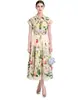 Vestido Camisa Vintage Floral Ceñido a la Cintura, Vestido de Verano Estampado de Longitud Media, Ropa para Mujer en Stock para Dropshipping Transfronterizo