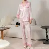 Ropa de estar de lujo con estampado de jungla y manga larga, Pijama elegante y estilizado, Estilo fino de primavera-verano, Gama alta, Se puede usar en exteriores, Conjunto de seda helada
