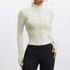 Chaqueta Deportiva de Yoga para Mujer, Manga Larga, Transpirable, con Cremallera, Ajustada, para Correr y Fitness, Estilo Europeo y Americano, Ropa Corta de Yoga