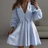 Ropa Europea y Americana de Mujer Transfronteriza 2026, Vestido de Verano para Mujer, Vestido Francés Casual Holgado a Rayas y Cuadros