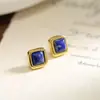 Pendientes de Plata de Ley 925 con Incrustaciones Pequeñas de Nuevo Estilo, Pendientes Dorados de Lujo Ligero de Alta Gama para Mujer Lapis Lillet
