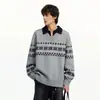 Exclusivo transfronteiriço: Suéter de tricô estilo Fair Isle americano, corte largo, gola V, conjunto unissex para casal, suéter polo estilo preppy, moderno
