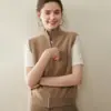 Colete Tricot Feminino Gola Alta Sem Manga em Cashmere Design Novo Outono/Inverno 2026 Suéter com Zíper Duplo