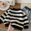 Sudadera Infantil 2026 Bugatang Otoño Nueva Sudadera con Parche de Dibujos Animados para Niños y Niñas, Suéter Rayado para Bebé Tendencia