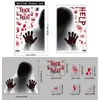Decoraciones de Halloween Fantasma Femenino Creativo Manchado de Sangre Pegatinas Estáticas de Adhesión Atmósfera de Terror Huella de Mano de Sangre Parca Pegatinas para Vidrio Venta al por Mayor