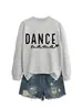 Dance Mama Amazon Ebay Site Independente Casual Simples Versátil Feminino Outono e Inverno Novo Moletom com Gola Redonda