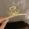 Pasador de Metal con Pedrería y Perlas para Mujer Pinza Grande de Sujeción Estilo Francés Elegante Pinza de Tiburón Pasador para la Parte Trasera de la Cabeza Clip para el Peinado