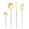 Cuchara Cuchillo Portugués, Tenedor y Cuchara Cuchillo para Bistec Estilo Occidental, Tenedor y Cuchara de Postre Juego de 4 Piezas de Cubiertos de Acero Inoxidable Pulido