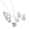 Juego de Joyería de Trébol de Cinco Hojas, Collar de Flor de Ciruelo de Nácar Natural de Lujo Ligero, Cadena para Clavícula Transfronteriza, Pendientes, Anillo, Pulsera para Mujer