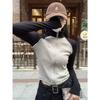 Camiseta de Manga Longa Estilo Novo Cruzado Americano Costura em Cor Contrastante Feminina Primavera e Outono Estudante Slim Fit Emagrecedor Jaqueta Curta