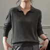 Suéter de Punto de Lino para Mujer Estilo Vintage Old Money Otoño 2026 Nuevo Cuello Polo Manga Larga Holgada Camisa Base