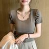 H106 Nova Gola Redonda T-Shirt manga curta Verão fino Slim-fit simples fio emagrecedor Exterior Wear T-shirt Top Roupas Femininas