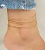 Joyería Transfronteriza Europea y Americana Cadena Plana de Serpiente Simple y Personalizada Cadena Retorcida Juego de Tres Piezas para el Tobillo Nuevo Tobillera de Moda para Mujer