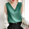 Otoño 2022 camisola de satén traje interior para mujer sin mangas cuello en V holgada camisola básica para mujer una pieza entrega