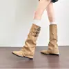 Botas Puntiagudas Plisadas de Tacón Grueso para Mujer 2026 Nuevo Otoño Invierno Tubo Alto Delgado Botas Largas Estilo Vaquero Occidental Caballero para Mujer