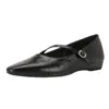 Zapatos Mary Jane de piel de oveja estilo francés vintage para mujer, punta cuadrada poco profunda, tacón bajo plano, versátiles con vestidos, zapatos de moda para mujer de cuero genuino