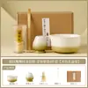 Tazón de Matcha Ondulado Degradado Verde del Fabricante, Soporte para Batidor de Té, Utensilios Japoneses de Cerámica para Matcha, Batidor de 100 Púas, Juego de Brochas para Mezclar