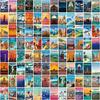 108 pegatinas póster de paisaje Nueva revista paisaje retro Material de diario paquete de pegatinas de mosaico 6 hojas/bolsa