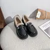 Novidade de Inverno 2025, Mocassins Peludos Externos com Solas Grossas, Sapatos de Couro Peludo Quentes e que Aumentam a Altura para Pessoas Baixas