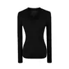 Top de punto simple y favorecedor con cuello en U y manga larga para mujer, camiseta básica ajustada para primavera/otoño 2026