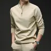 Nueva moda otoñal de moda, camiseta de manga larga con cremallera a media altura y cuello alto de color liso, sudadera, ropa elegante y versátil para hombre