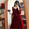 Chica Gorda nuevo vestido de manga larga de otoño e invierno talla grande vestido tostado novia boda compromiso vestido de noche rojo