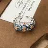 Flores Desabrochando~ Anel de Flor Medieval Vintage Vazado com Fileira de Flores de Zircônia Anel Aberto Esmaltado Luxo Acessível e Elegante Acolchoado