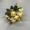 Buquê artificial de botões de rosa chá com 7 galhos, flores artificiais de tecido de seda para decoração de casa, arranjo floral, decoração de casamento, ornamentos decorativos