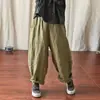 Calça de Sarja de Algodão e Linho Vintage Plissada de Perna Larga para Mulheres, Novo Estilo Fino Deste Verão, Tamanho Plus Size de Caimento Solto, Calça Cropped Curva Emagrecedora