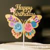 Ins Transfronterizo Impresión a Color Acrílico Inserto para Pastel de Cumpleaños Flores de Color Claro Feliz Cumpleaños Decoración para Pastel