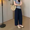Pantalones de Lino Anchos Verdes Simples y Casuales para Mujer, Verano 2026 Nuevos Pantalones Casuales Rectos Sueltos de Corte Delgado