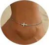 Tobillera con Cadena de Espiga Cruzada y Cuentas Cruzadas, Resistente al Desgaste, Sencilla, Moderna, para el Día a Día y Versátil