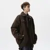 Jaqueta de couro casual de alta qualidade para homens, estilo americano de outono, design solto, jaqueta workwear, marca da moda, casaco de couro versátil com gola lapela