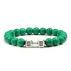 Novo bracelete hexagonal turquesa fosco com contas, pulseira de contas de halteres da moda, corda elástica, pulseira de liga metálica de vários tamanhos