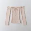 Atacado de Roupas Femininas Transfronteiriças Pura Desejo Tops de Tricô com Gola Halter Ombro a Ombro para Garotas Quentes Manga Única com Cadarço Tops Básicos