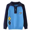 Suéter de Algodón Puro para Niños Estilo Otoño e Invierno, Camiseta Base de Punto para Niños Talla Mediana y Grande, Media Cremallera, Forrado de Felpa, Suéter Grueso para Niños